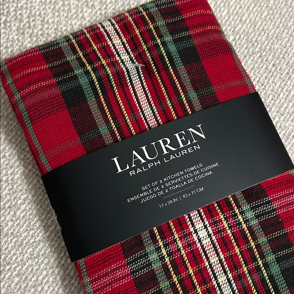 NWT Lauren Ralph Lauren Christmas Set of 2 Holiday Tartan Plaid Kitchen Towels